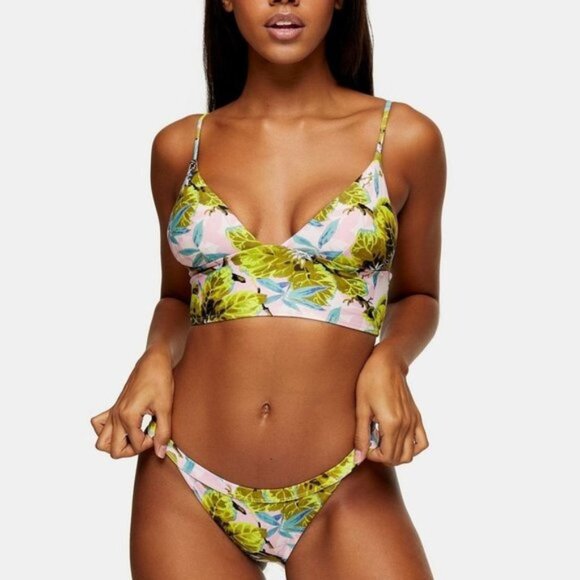 NWOT TOPSHOP IDOL Tropical Print Triangle Bikini Top - Picture 1 of 7